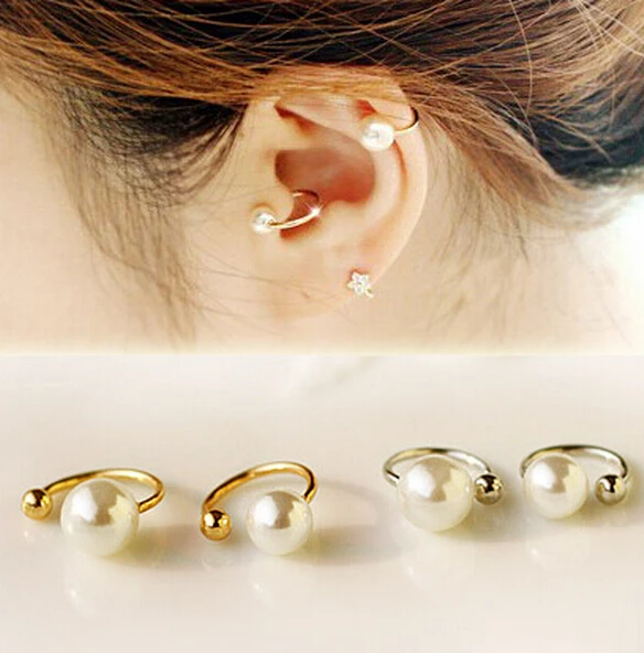 

2pcs 2019 Brand New Punk Ear Cuff Women's Spring Jewelry Elegant Simulated Pearl U Shape Clip Earrings No Percing