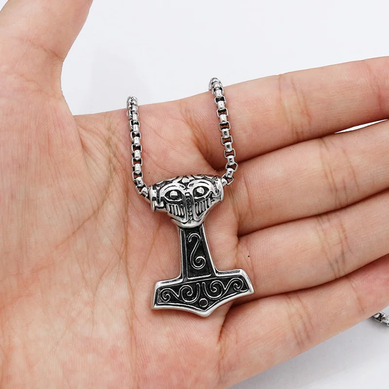 

Wholesale antique silver Viking Thors Hammer Mjolnir necklace free ship 12pcs/lot