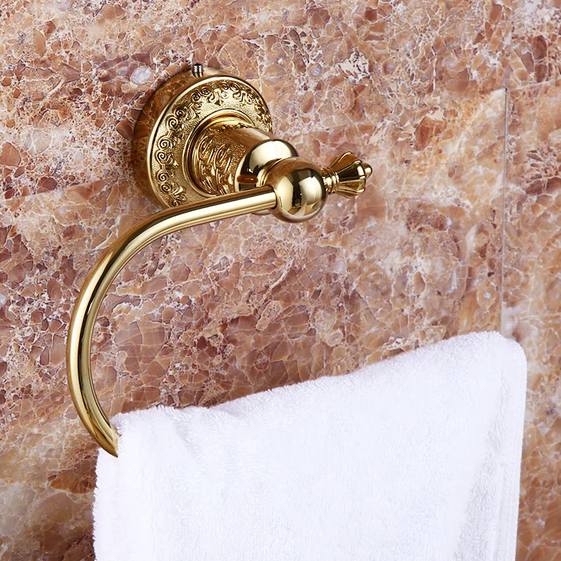 2 Cores Rosa de Ouro + Ouro Acessórios Do Banheiro Barra de Toalha de Cobre Antigo Estilo Europeu Anéis de Toalha de Banho Toalheiros