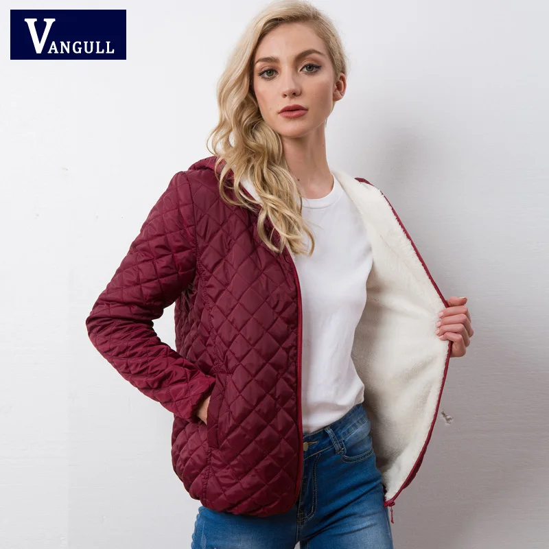 Vangull جديد الربيع الخريف المرأة الملابس مقنعين الصوف الأساسية سترة طويلة الأكمام الإناث معاطف قصيرة سستة عارضة قميص