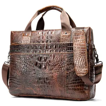 

2019 Luxury Men's Briefcase Crocodile Genuine Leather Business Handbag for 14' Laptop Casual Shoulder Bag Vintage Messenger Bags