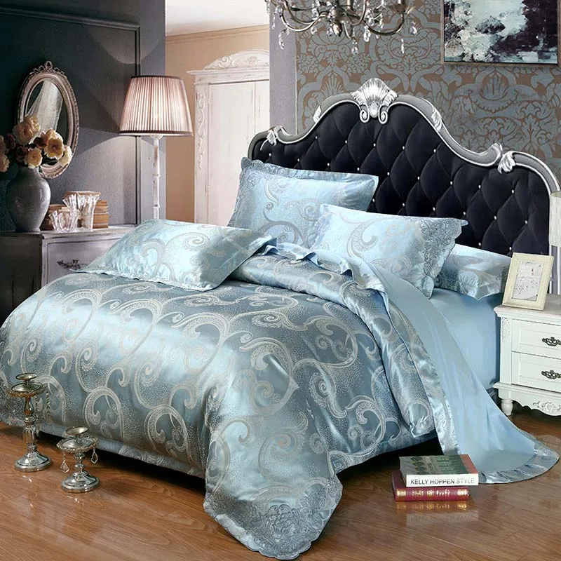 Cotton luxurious Satin Jacquard bedclothes king queen size bedspread Comforter/quilt cover bed sheet pillowcase 4pcs beddingset