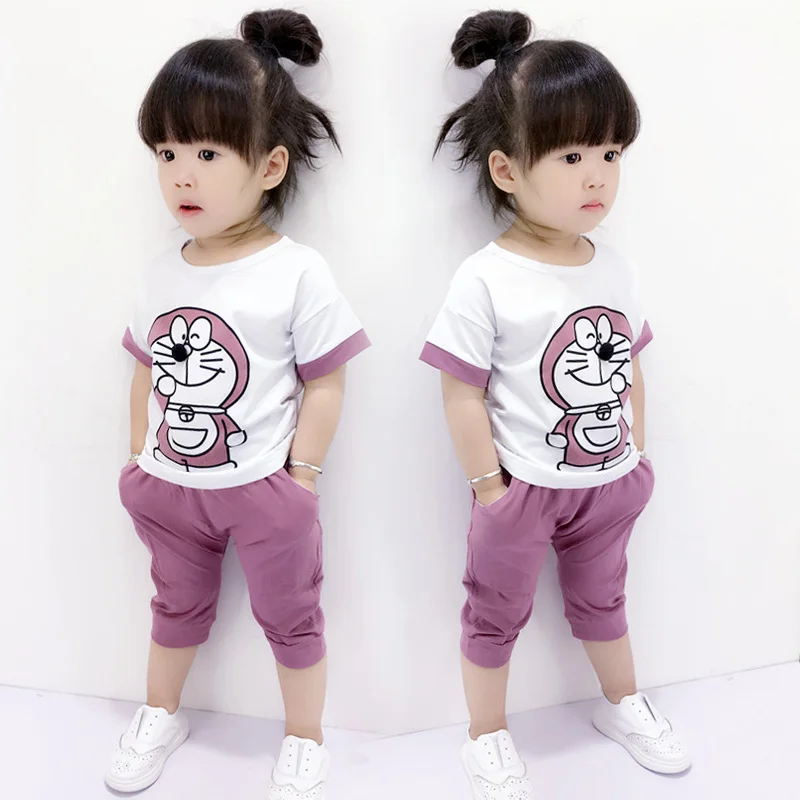 

Baby summer clothes set Female child 100% cotton short-sleeve 2 3 4years child twin set summer