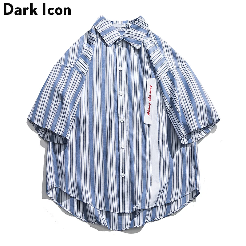 

Dark Icon Striped Shirts for Men Curved Hem Oversized Men's Shirt Korean Style Hi-end Fashion Mens Shirts Loose Style