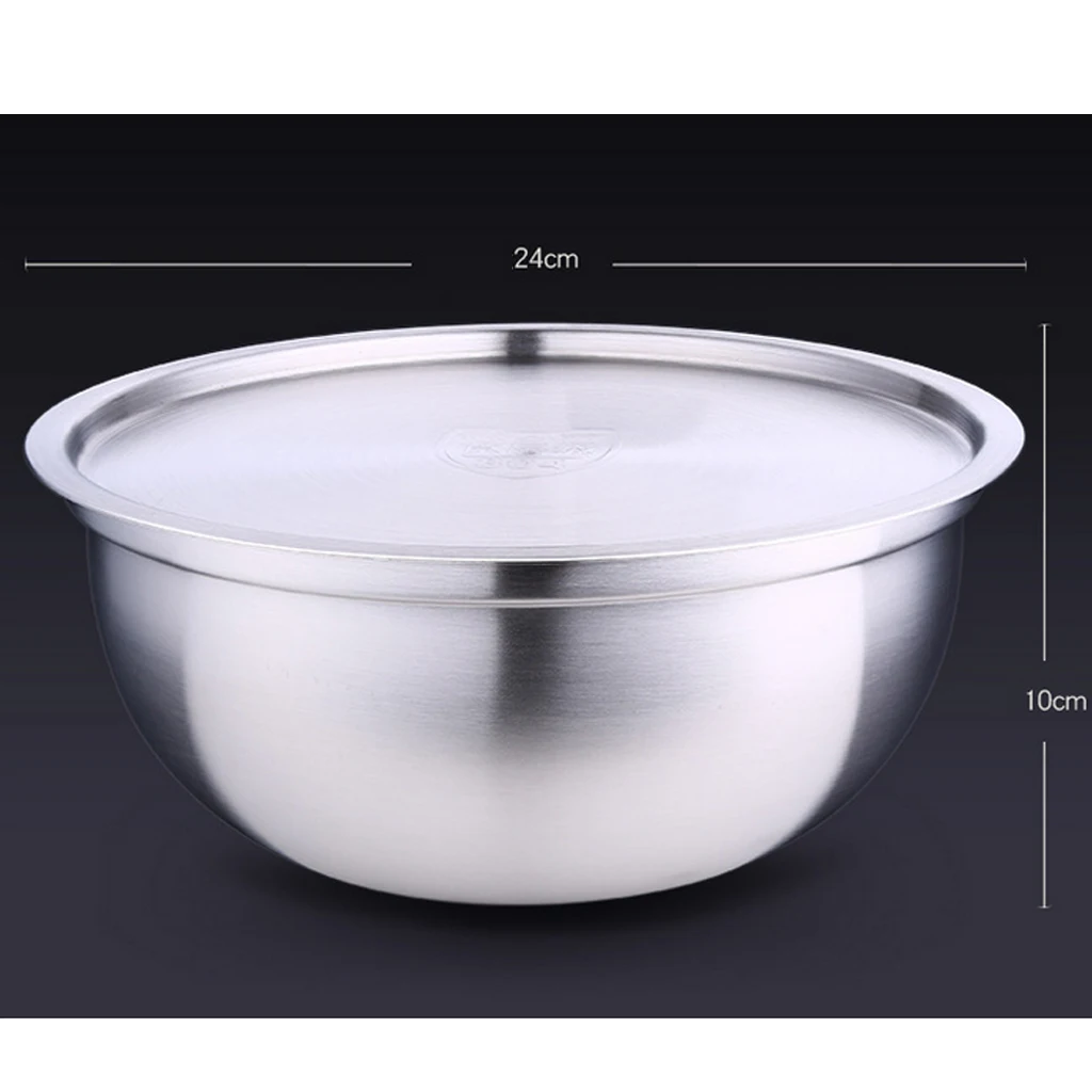 Large Stainless Steel Catering Washing Mixing Bowl Flat Base with Lid