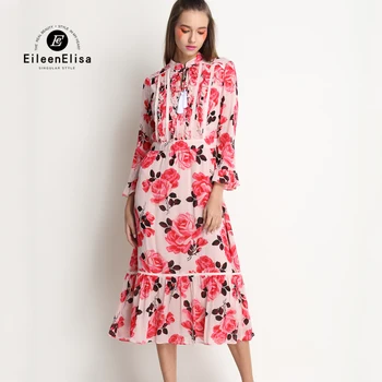 

Brand Dresses Woman Luxury 2017 Floral Print Runway Ruffle Dress