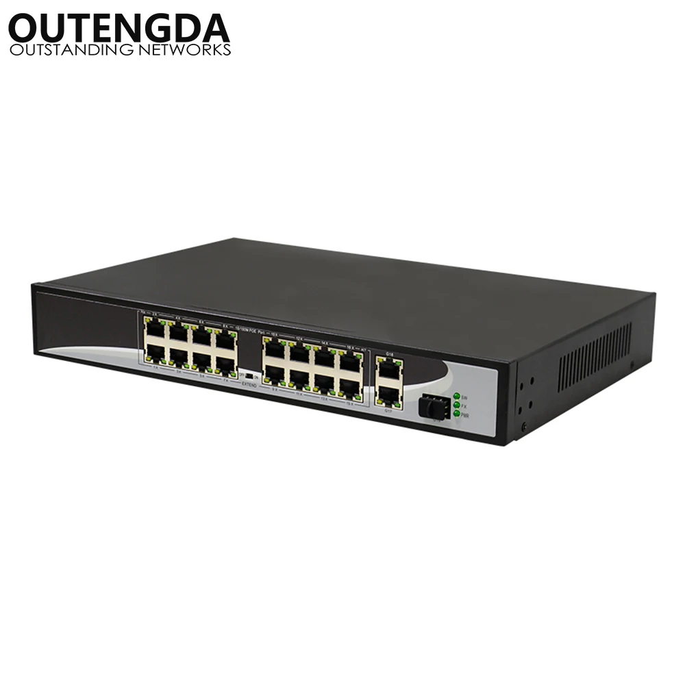 18 портов POE коммутатор 300 Вт Мощность по Ethernet 802. 3 AF/at стандартный выход с 2 портами