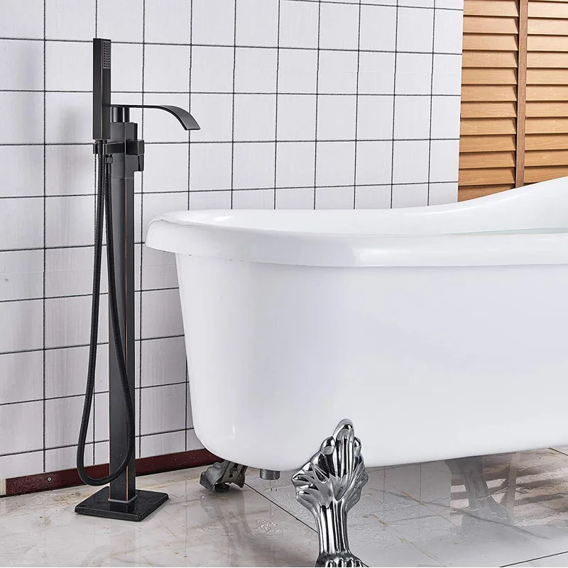 Лучшее качество, смеситель для ванны, отдельно стоящий кран для ванной комнаты, кран для раковины, с одной ручкой, черный водопад, набор для ванны и душа с ручным душа