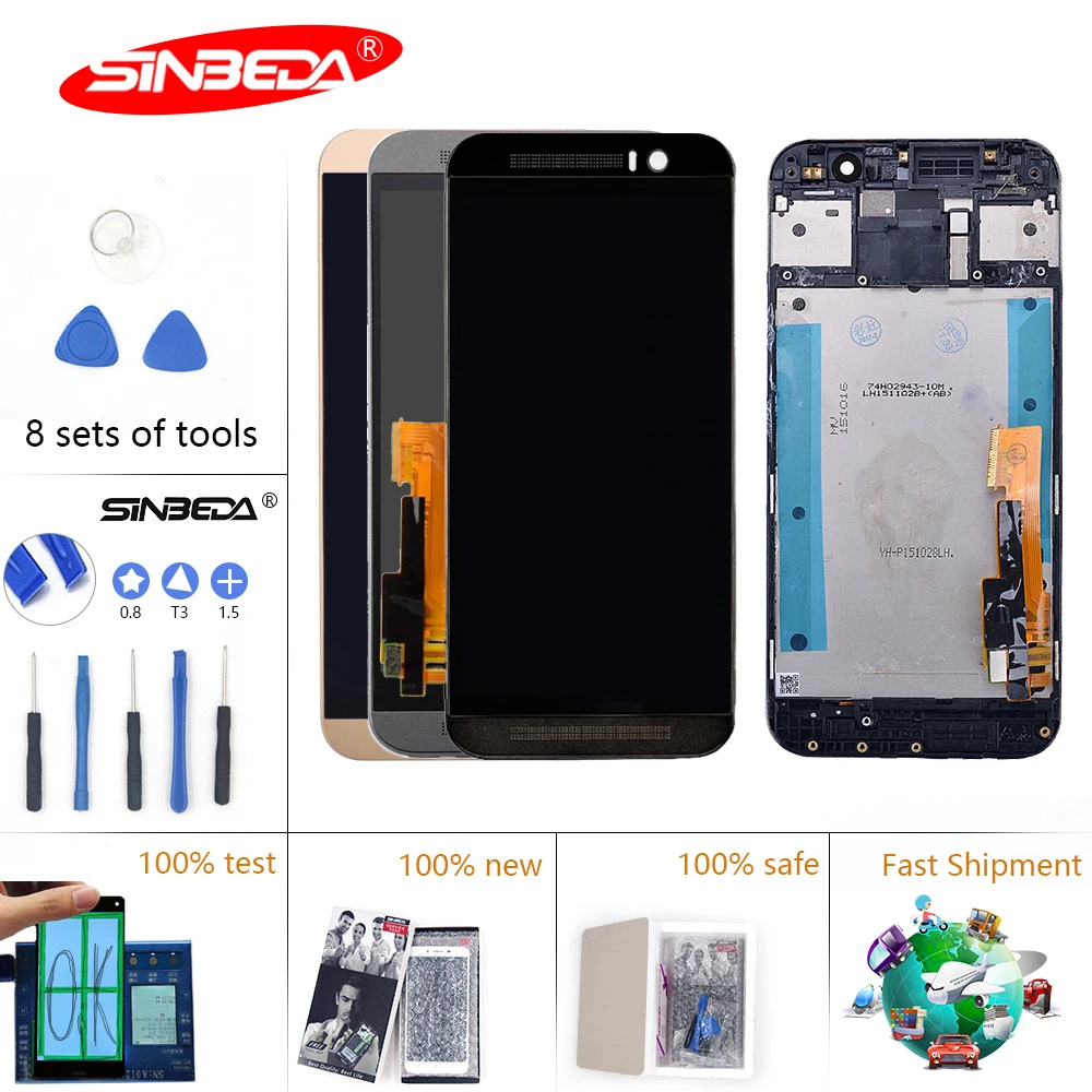 

5"Sinbeda IPS For HTC ONE M9 LCD Touch Screen with Frame For HTC ONE M9 Display Digitizer Assembly Replacement Parts M9E M9W