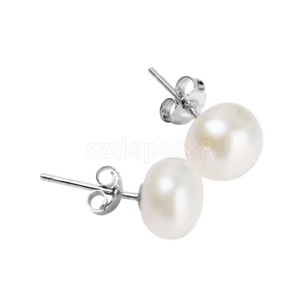 

New Arrivals 9-10mm Cultured Freshwater White Pearls Silver 925 Stud Earring Studs Fine fashion Jewelry Bridal Wedding for