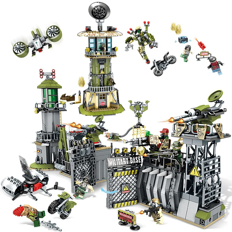 

Compatible With lego Models Building Toy 11720 761Pcs Military Base Perimeter Field Guards Walls Building Blocks toys hobbies