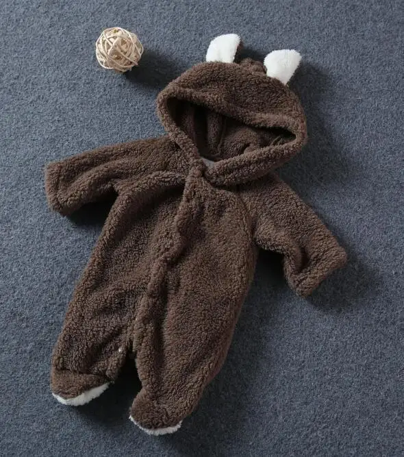 Комбинезон для новорожденных; зимний костюм; одежда для маленьких мальчиков из кораллового флиса; теплая одежда для маленьких девочек; комбинезон с животными; детские комбинезоны; комбинезон - Цвет: brown