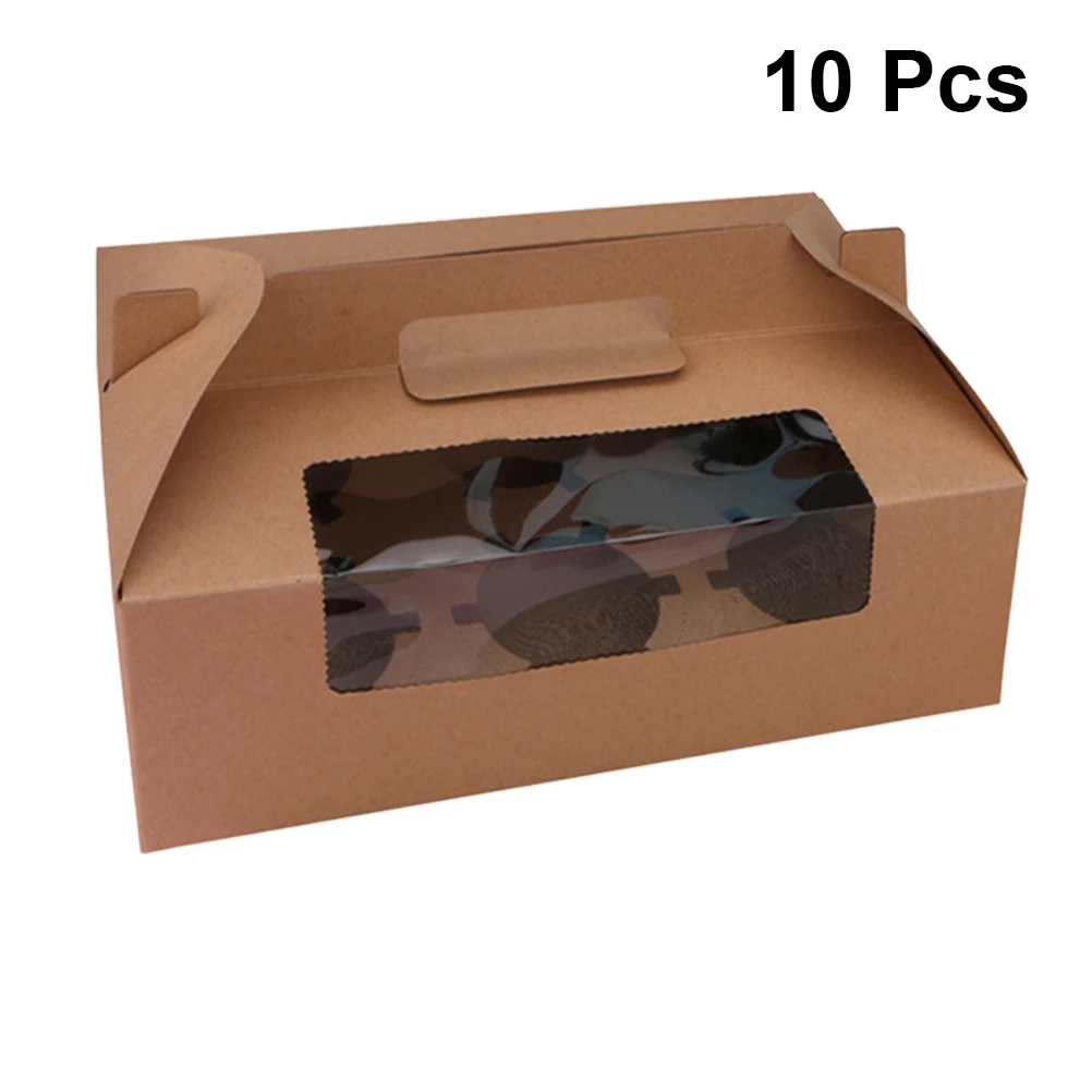 

10pcs/Pack 6 Cavities Portable Paper Cupcake Boxes Dessert Windowed Muffin Carriers Containers Packaging Box For Home Bakery