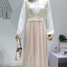 Лето Высокая талия гофрированный с сеткой юбки женские милые юбки с подтяжками женские милые сетчатые юбки