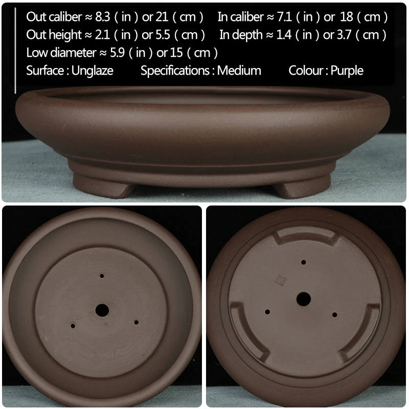 Китай Исин Unglaze бассейна миниатюрный горшок бонсай горшки сад цветочный горшок фиолетовый песок вентиляция керамические Круглые цветочные горшки - Цвет: Purple Clay-M