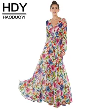 HDY Haoduoyi 2018 new summer dress bohemian tropical print sexy goddess Slim large dress dress hot tropical print knot cuff dress