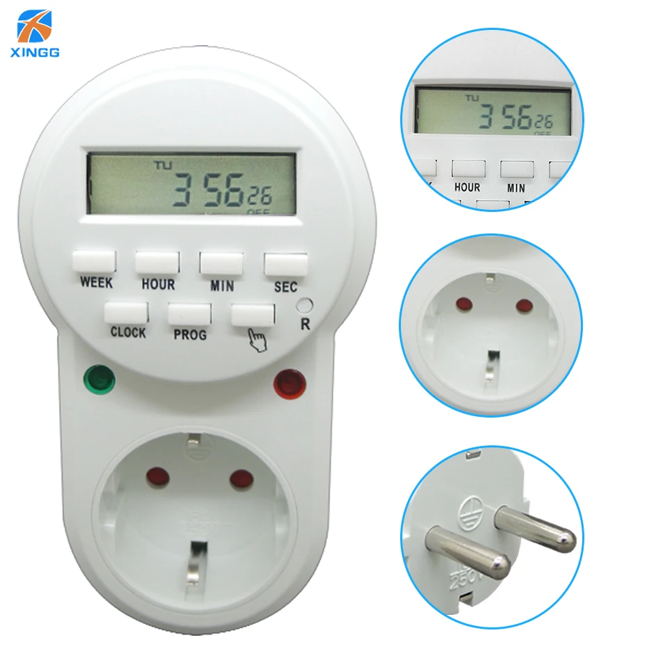 

230V 50HZ Electronic Digital Timer Switch EU Plug Count Down Timer Outlet 7 Day 24 Hour Programmable Timing Socket