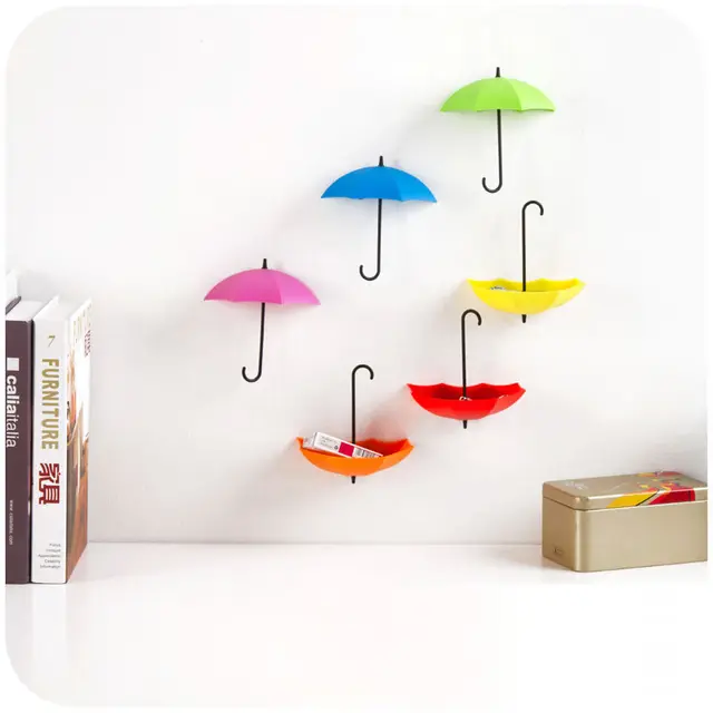 6pcs pretty umbrella wall hooks free nail glue wall mounted hooks creative home decor storage of
