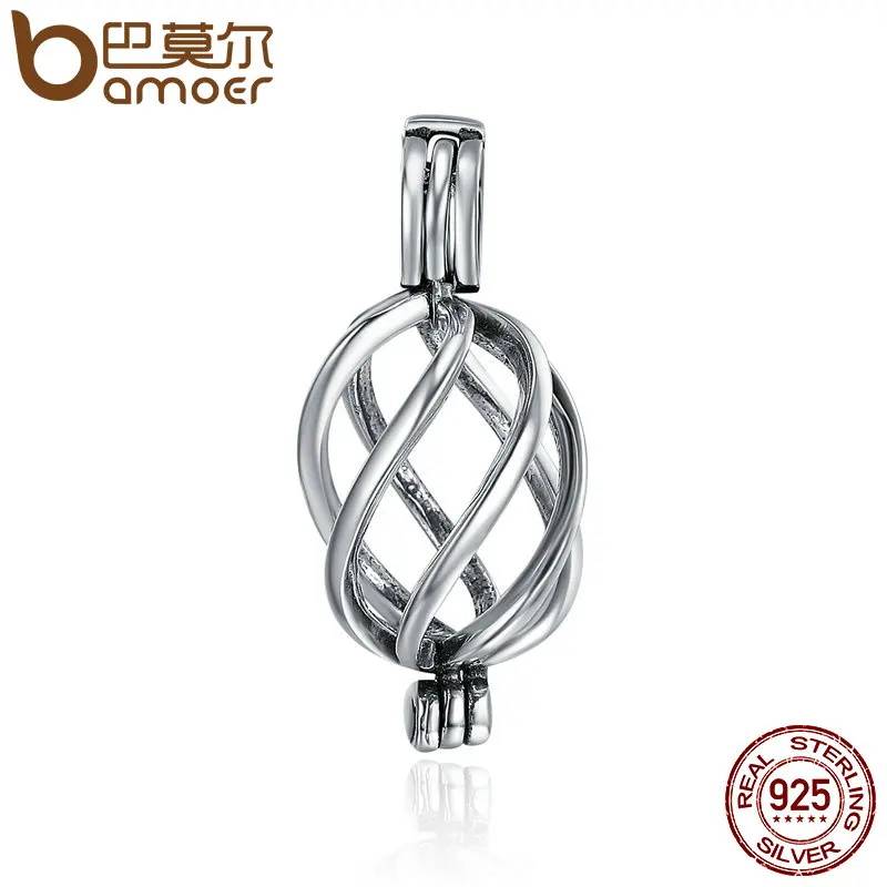 

BAMOER Authentic 100% 925 Sterling Silver Geometric Twisted Circle Round Cage Pendant fit Women Chain Necklace jewelry SCP021