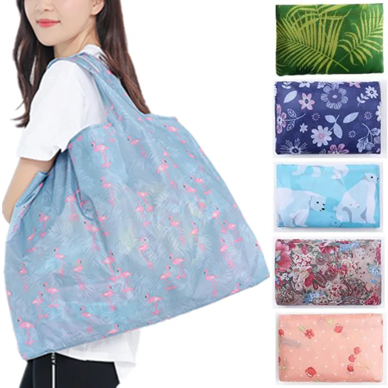 Женская Складная сумка для покупок, Женская Эко сумка для продуктов, Женская многоразовая мультяшная сумка с цветочным рисунком, фруктами, овощами, Большая вместительная сумка