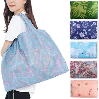 

Women Foldable Shopping Bag Ladies Eco Grocery Pouch Female Reusable Cartoon Floral Fruit Vegetable Tote Large Capacity Handbag