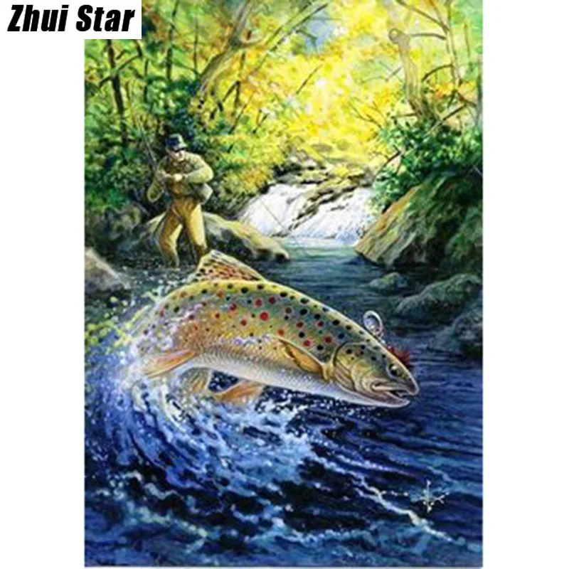 Full Square Diamond 5D DIY Diamond Painting "fishing" Embroidery Cross Stitch Rhinestone Mosaic Painting Decor