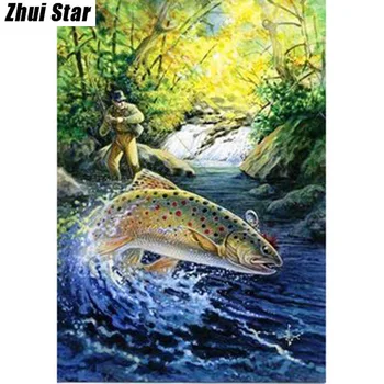 

Full Square Diamond 5D DIY Diamond Painting "fishing" Embroidery Cross Stitch Rhinestone Mosaic Painting Decor
