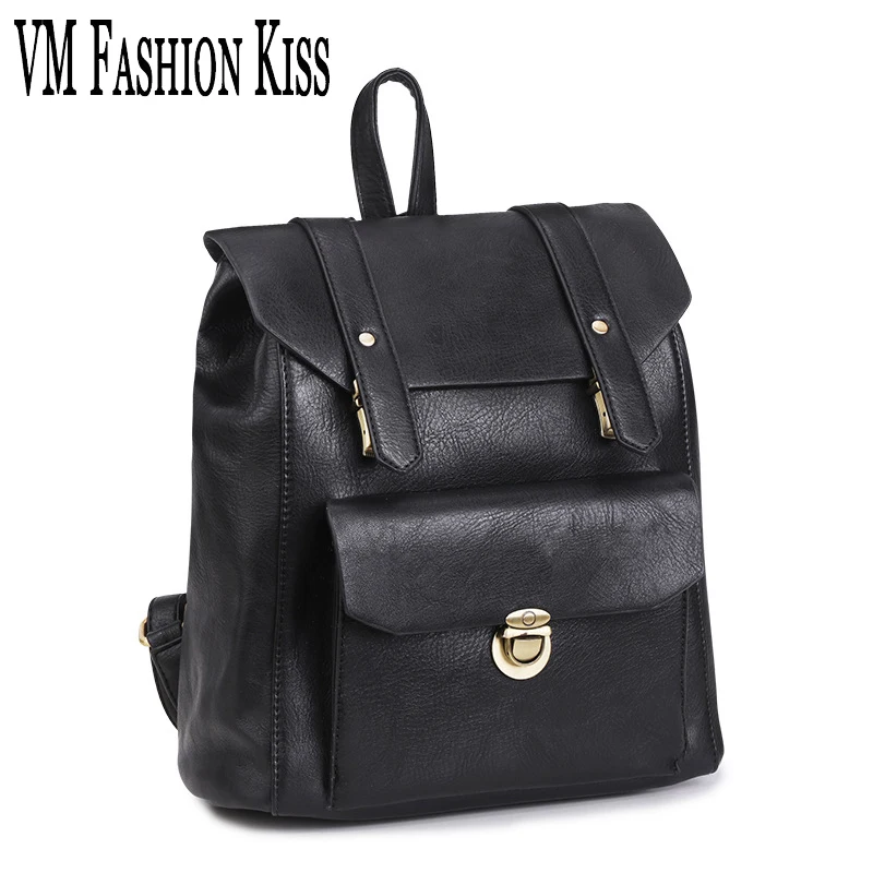 

VM FASHION KISS Women's Both Backpack School Bags For Teenage Girls Shoulder Bag PU Leather Backpacks Casual Solid Rucksack