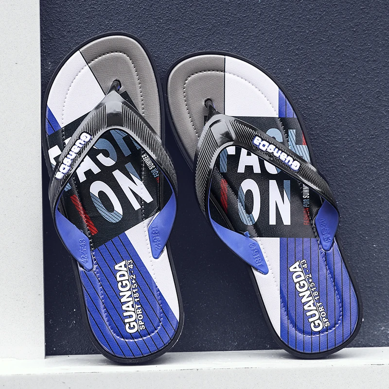

2019 Summer Mens Flip Flops Anti-slip Funny Letter Printed Comfortable Classic Massage Beach Slippers Home Bathroom Shoes 1871