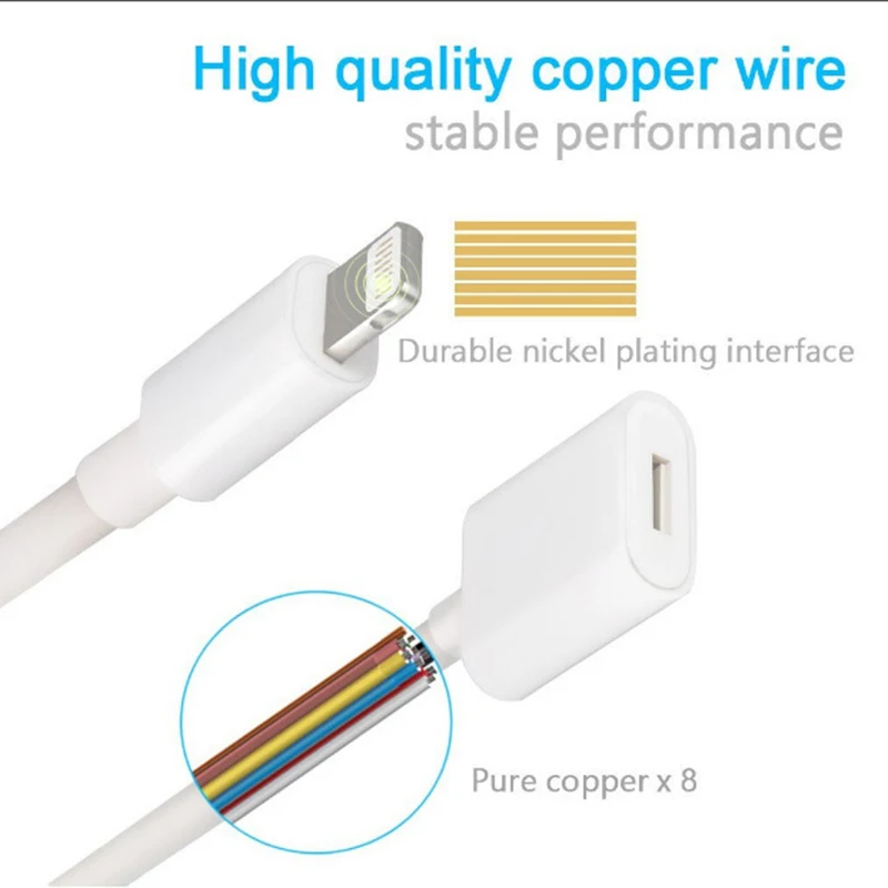 

8Pin Interface Extension Cable 1m Male to Female Extender For iPhone iPad Mini iPod Charging Adapter Passing Audio Video Data