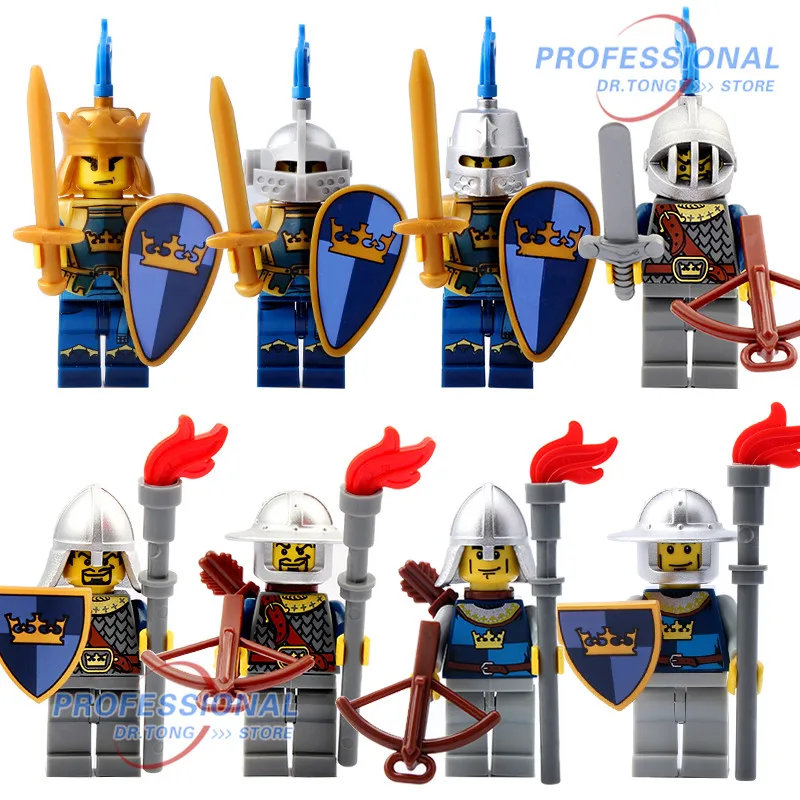 Средневековый замок тень Рыцарь синий Львиный рыцарь с оружием фигурки строительные блоки кирпичи игрушки для детей