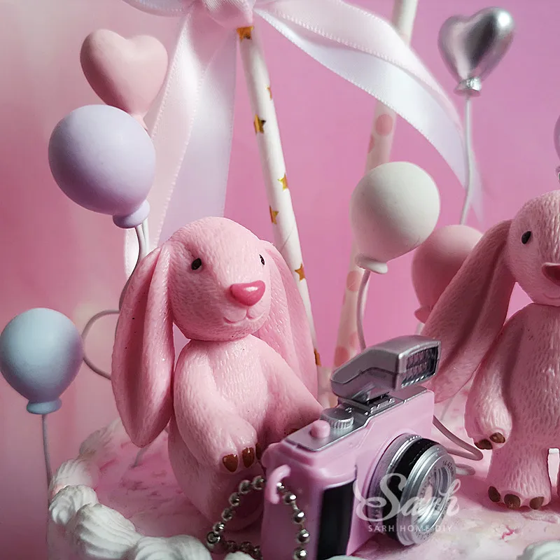 Розовый Синий Кролик Камера Топпер для торта в форме сердца для детей день рождения украшения десерт прекрасные подарки