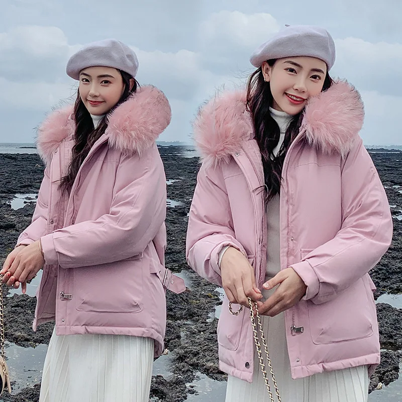 

Short Cotton Women's Winter New Fashion Big Fur Collar Down Cotton Pad Large Size Waist Was Thin Cotton Jacket ZF9193