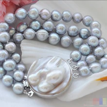 P3916 3row " 9 мм Серый Круглый браслет пресноводного жемчуга благородный стиль Природный тонкой jewe Быстрая