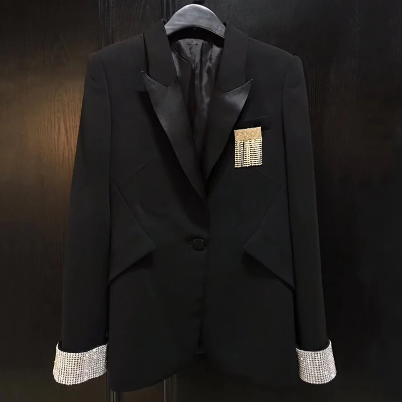Black Jacket Women Autumn Fashion Daimond Lady Long Sleeve Jacket 2018 Fashion New Jacket