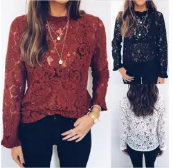 Fashion Women Blouse 2018 Elegant Black White Tops Shirts Crochet Long Sleeve Blouses Ladies Chemise Femme Fashion Women Blouse 2018 Elegant Black White Tops Shirts Crochet Long Sleeve Blouses Ladies Chemise Femme