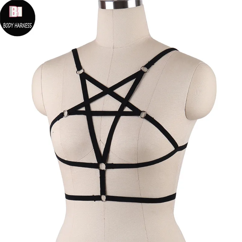 Women Sexy Crop Top Bondage Harness Fetish Elastic Cage Bra Rave Wear Body Harnesses Lingerie Sexy Pastel Goth Suspender Bralett