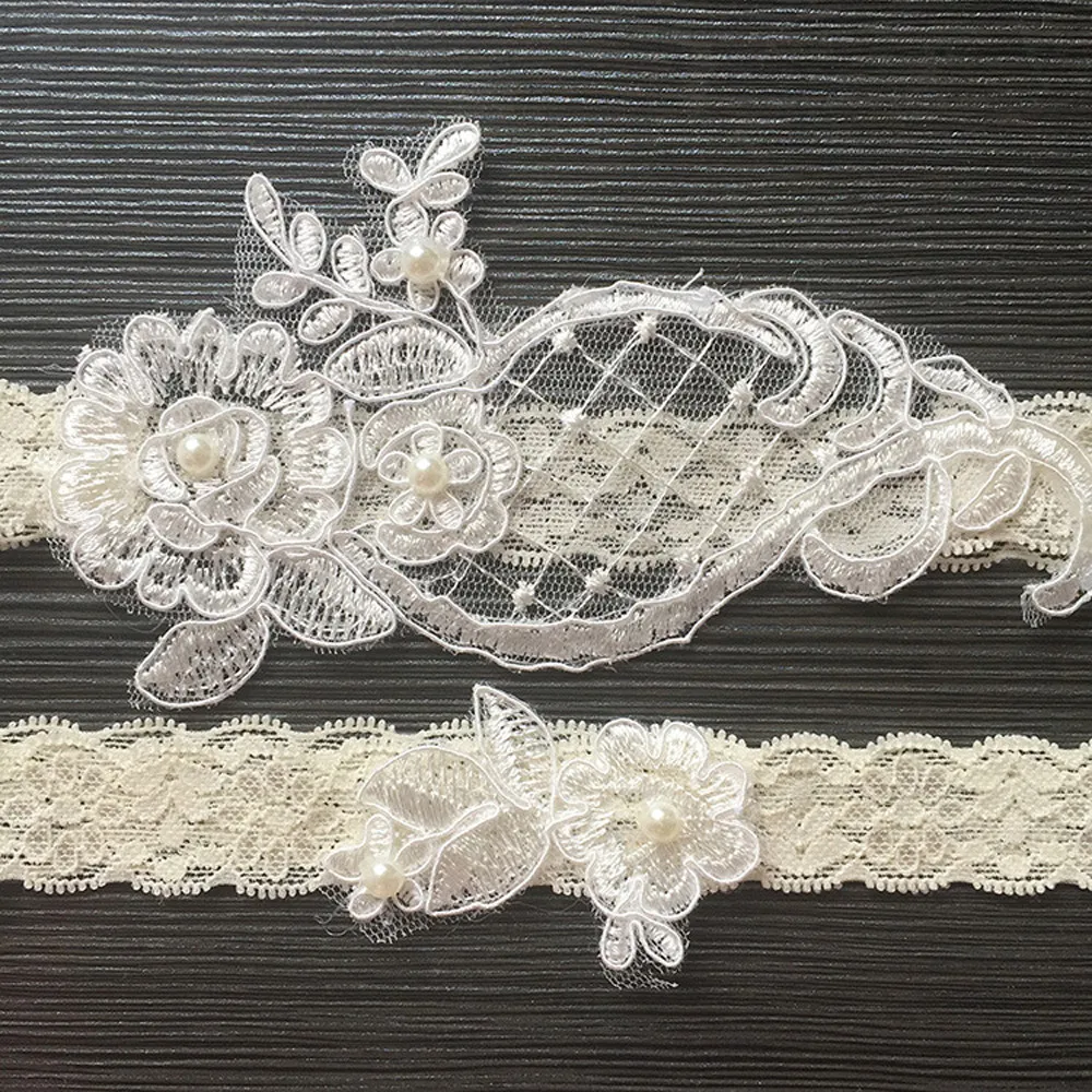 Wedding Garter Rhinestone Embroidery Flower Beading White Sexy Garters for Women/Female/Bride Thigh Ring Bridal Leg Garter