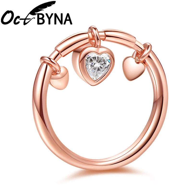 

Octbyna New Popular Romantic Sweet Heart Clear CZ Dangle Finger Brand Ring For Women Wedding Engagement Rings Party Jewelry
