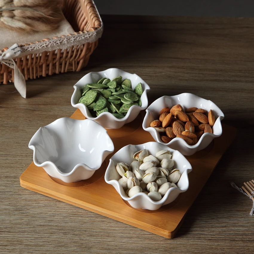

Ceramic 4 Divisions Serving Bowl Decorative Porcelain Dismantable Dinner Plate China Dinnerware for Candy, Nut and Seasoning