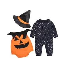 Комплект одежды для новорожденных с тыквой на Хэллоуин из 3 предметов, комбинезон с изображением тыквы, комбинезон с длинными рукавами для малышей