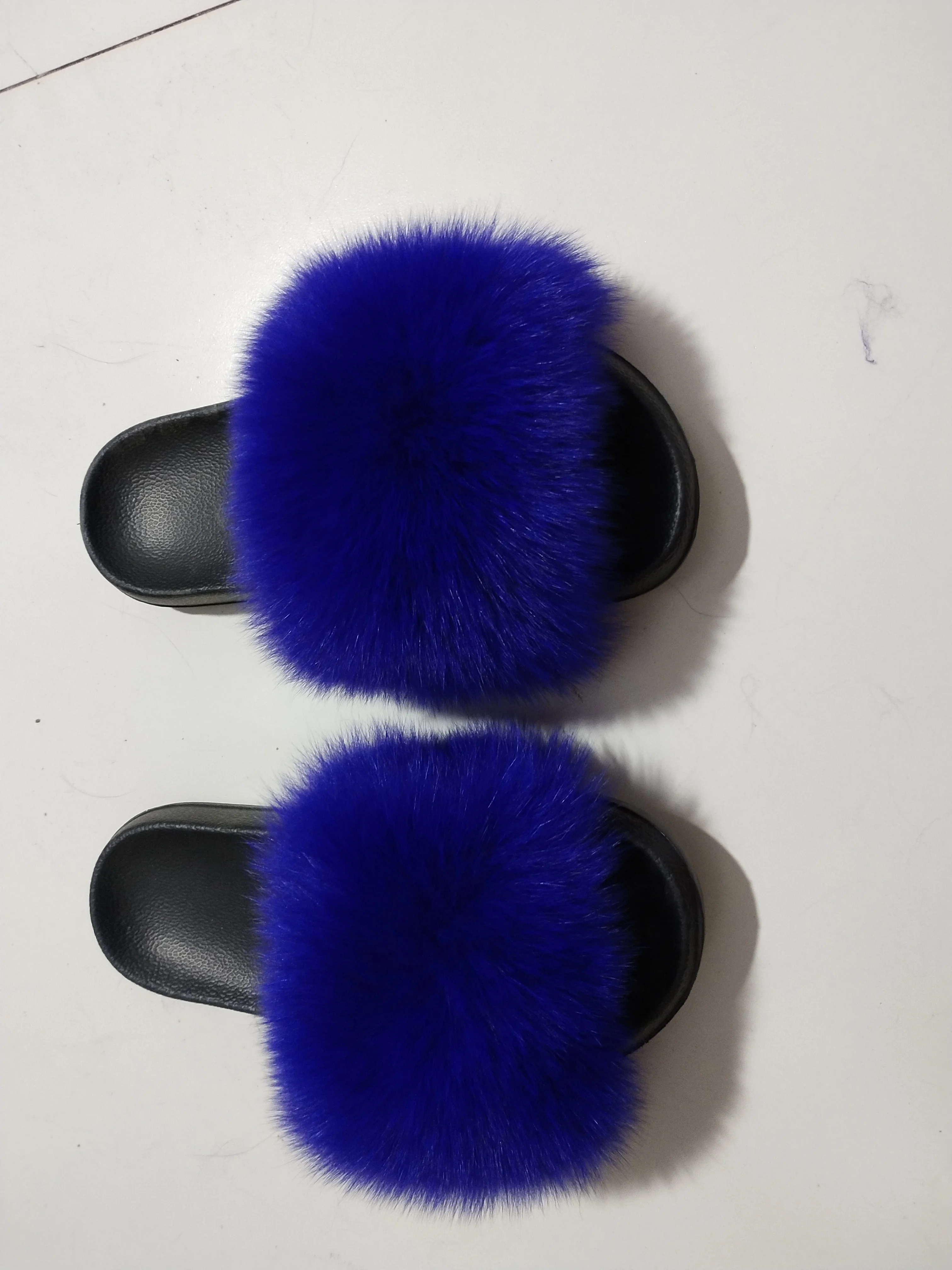 

Fur Slippers Women Real Fox Fur Slides Home Furry Flat Sandals Female Cute Fluffy House Shoes Woman XH01