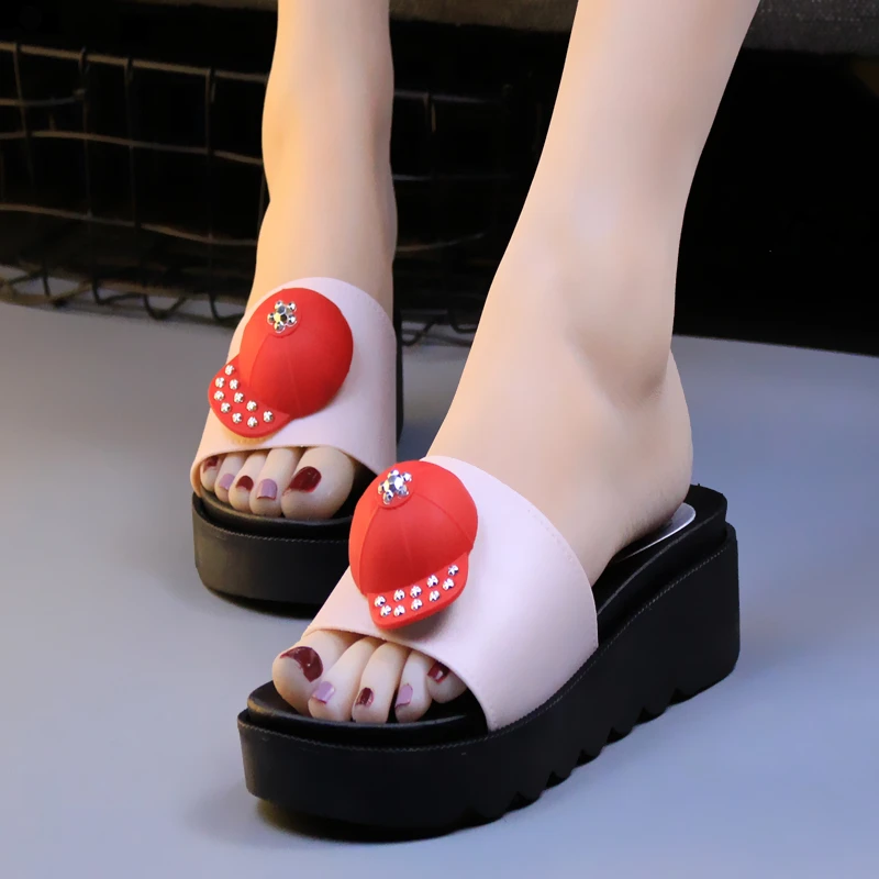 cartoon hat decoration platform sandals women bowtie gladiator sandalias summer wedges shoes woman high heels slippers slidey446
