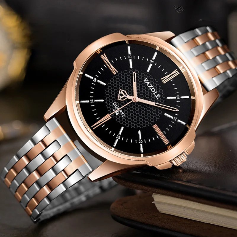 

YAZOLE Rose Gold Watch Men Top Luxury Brand Goldren Stainless Steel Quartz Wrist Watches For Men Clock Male New Wristwatch Relog