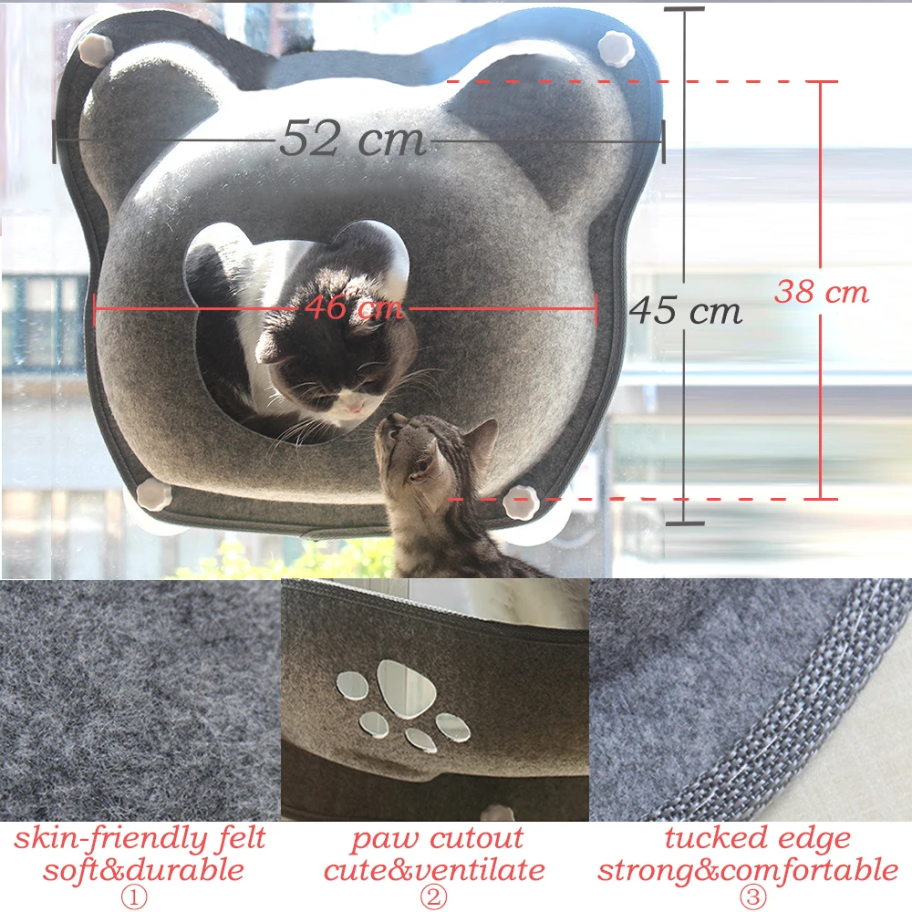 Hamaca de succión para mascotas, cama de fieltro para ventana