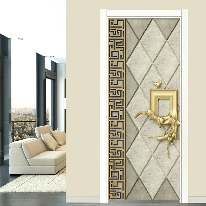 Европейский стиль, наклейка на дверь для гостиной, спальни, Роскошный домашний декор, дизайнерские наклейки на дверь, обои, ПВХ, водонепроницаемые Настенные Виниловые фрески