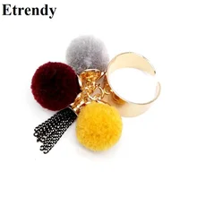 Colorful Plush Ball Tassel Rings For Women Bijoux Adjustable New Winter Fashion Jewelry Wholeslae Cute Gift