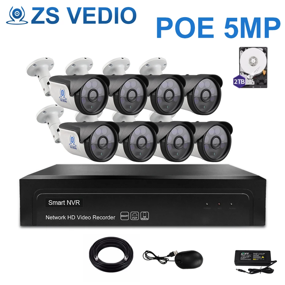 

ZSVEDIO 8ch 5.0MP POE Kit H.265 + H.265 System CCTV Security NVR IP Camera Waterproof IR Night Vision Monitoring E-mail P2P