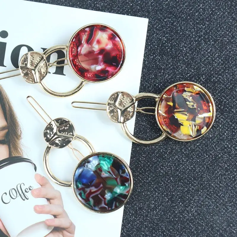 Vintage Metal Alloy Acetic Acid Women Hair Clip Frog Bobby Pin Colored Jewelry Circle Ring Geometric Styling Side Bangs Barrette