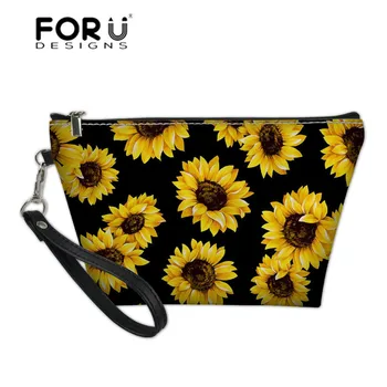 

FORUDESIGNS Women's Cosmetic Cases Sunflowers Printing Make Up Bags Ladies Function Wash Kit Bag for Females Makeup Case Bolsa